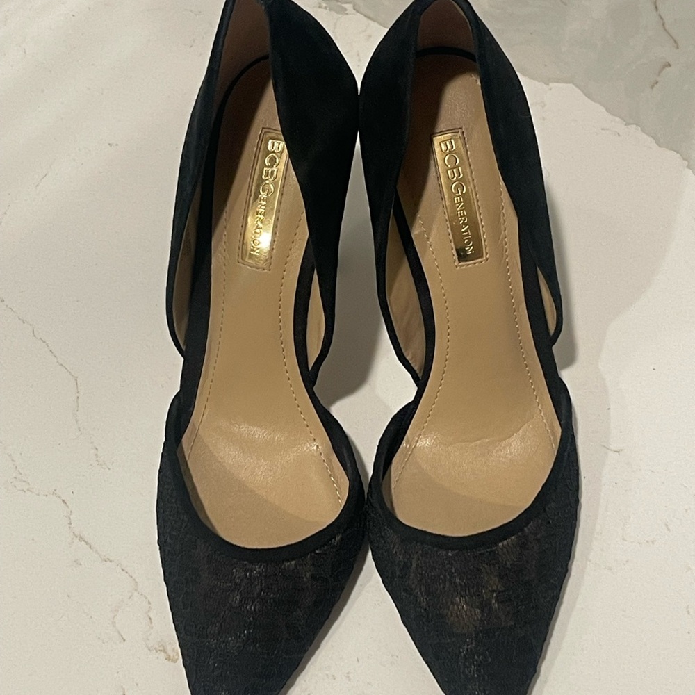 Classy Black Suede/Lace Heels - Picture 2 of 5